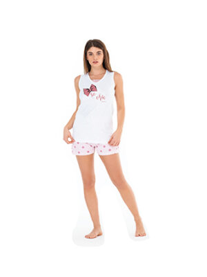 pigiama donna corto in puro cotone colore bianco e rosa marca Angel's Collection
